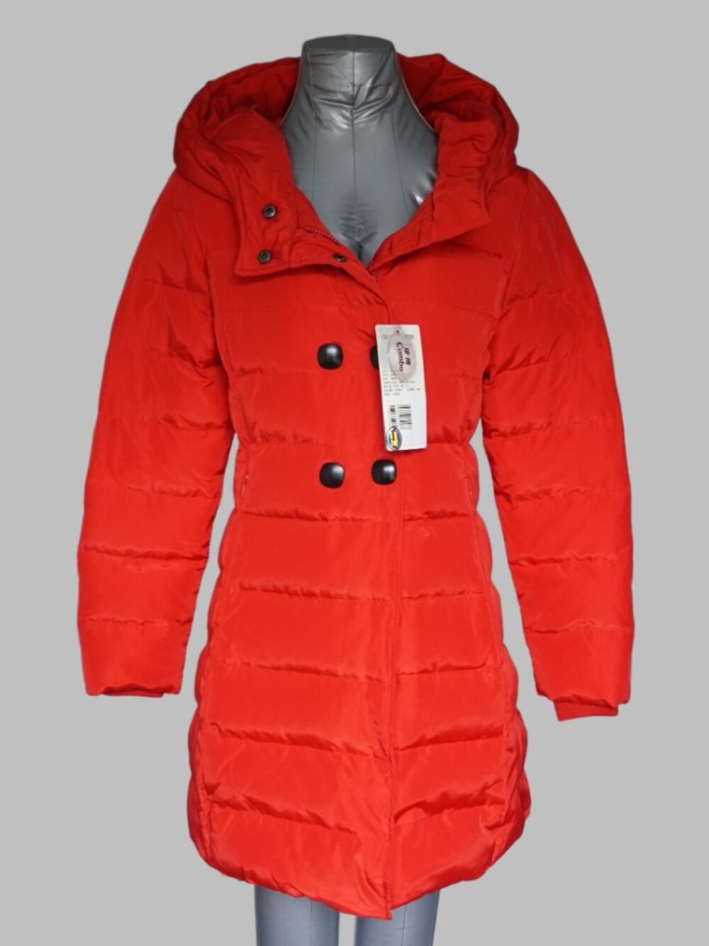 Combo 康博 Women's Red 90% Down Hooded Mid-Length Puffer Coat NWT 165/88A US Small
